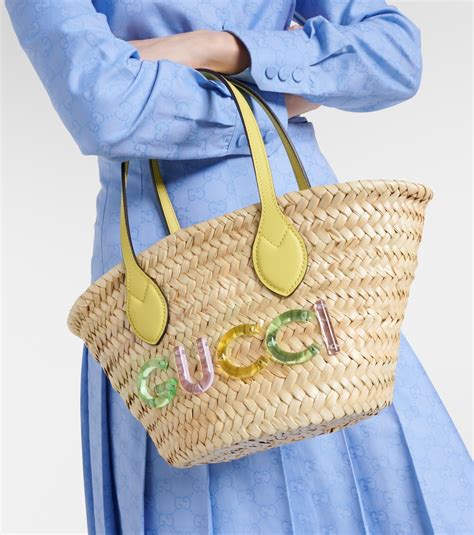 theresa may gucci|Small logo straw basket bag in beige .